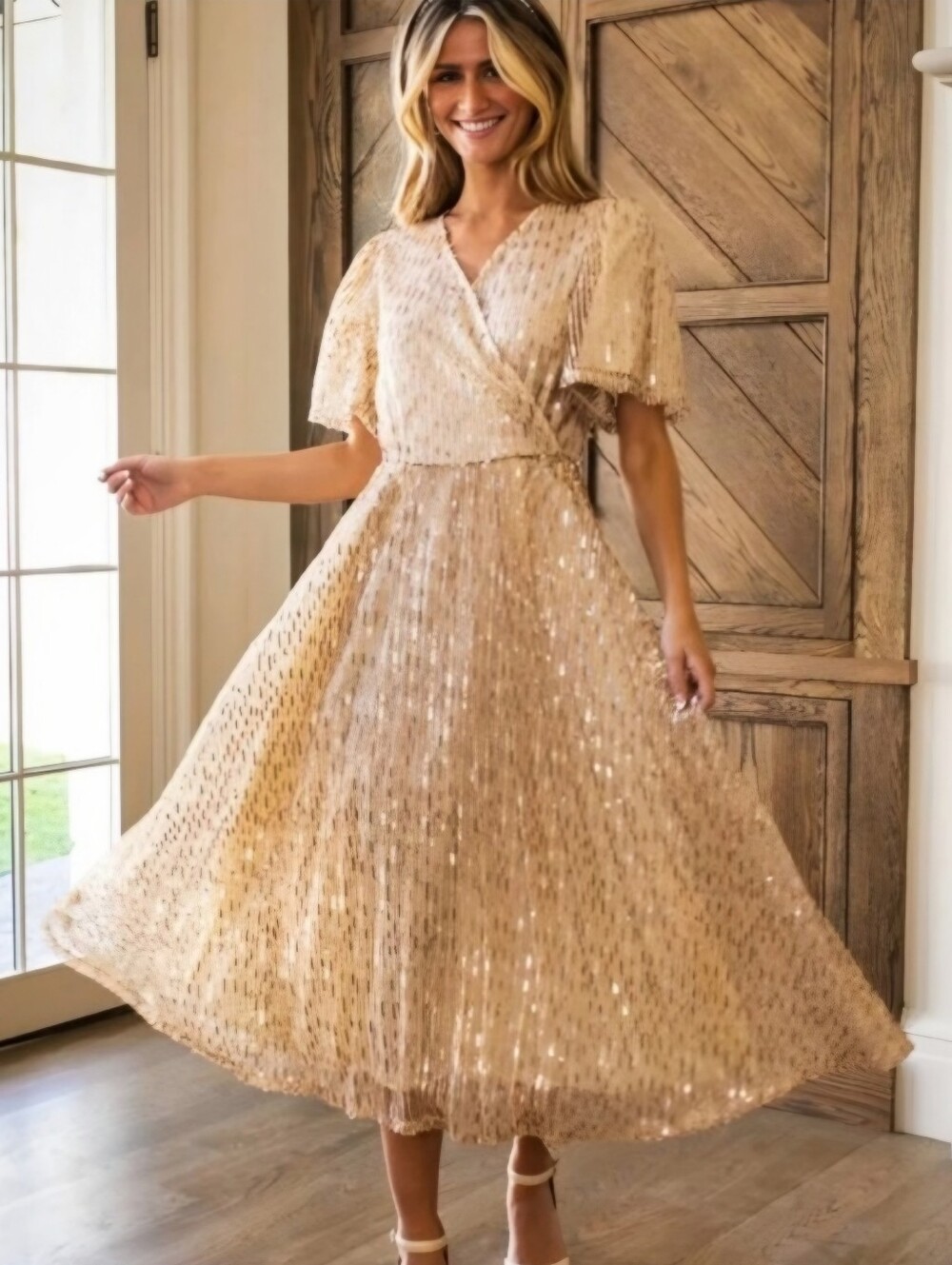 NWT Ivy City Co Gold Sequin Midi Dress, 1X